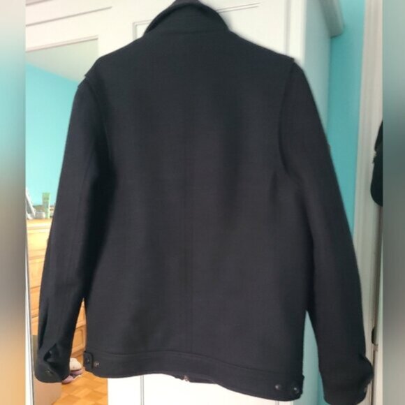 POINT ZERO Black Wool Pocket Mid Length Collar Full Zip Overcoat Jacket Small - Picture 10 of 11